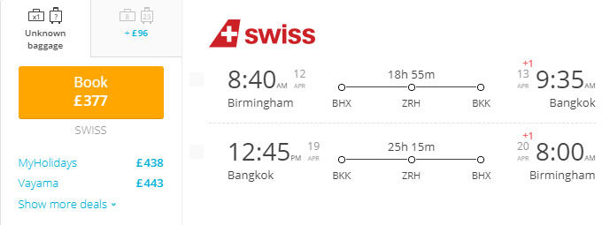 Birmingham to Bangkok flight price