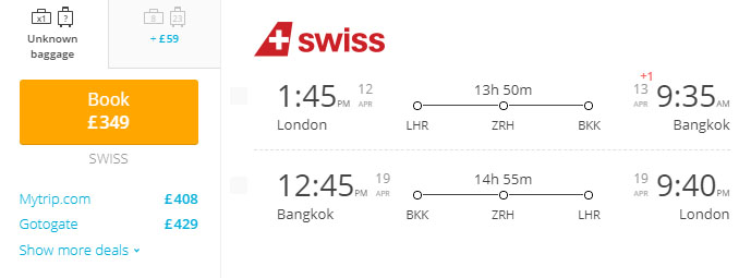 London to Bangkok flight price