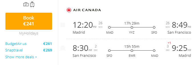 madrid to san francisco cheap fares