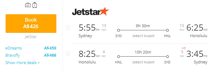 sydney to honolulu cheap flights